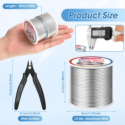 Modacraft 12 Gauge Aluminum Wire - 100 Ft 2mm Bendable Metal Craft Wire with Micro Flush Cutter for Sculpting, Jewelry Making, Floral Design, Doll Making, Bonsai Training, and DIY Crafts