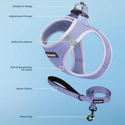 Best Pet Supplies Voyager Step-in Air All Weather Mesh Harness and Reflective Dog 5ft Leash Combo with Neoprene Handle, for Small, Medium and Large Breed Puppies - Lavender, XXXS