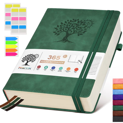 PERCUN B5 Lined Journal Notebook - 365 Page Large Leather Journals for Writing Women Men，Hardcover Notebook with 100Gsm Thick Pages，Daily Diary for Travel, Work，School，College Ruled (7.6" x 10.3")