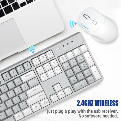 RECCAZR Wireless Keyboard and Mouse Combo with Wrist Rest, 2.4G Full-Sized Keyboard and Mouse Cordless, 3 DPI Adjustable Silent Mouse, Dual-System Keyboard for Computer/Laptop/Windows/Mac