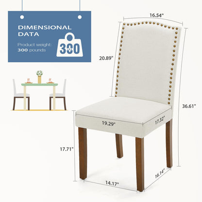 DUMOS Dining Chairs Set of 2, Modern Kitchen Table Chairs with Wooden Legs and Padded Seat, Mid Century Upholstered Accent Chair for Dining Room Kitchen Living Room Restaurant, Beige