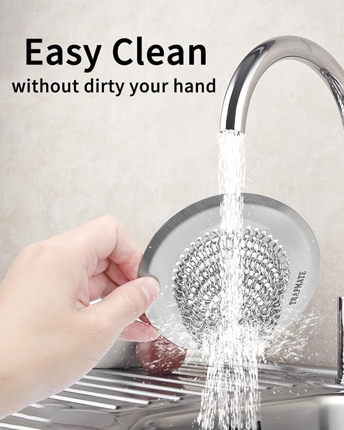 TRAPMATE Kitchen Sink Drain Strainer, Reversible Chain Mesh Sink Strainer