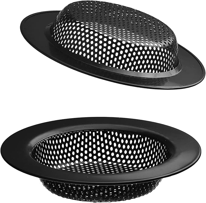 2 Pcs Black Stainless Steel Mesh Sink Drain Strainer, 4.5" Top / 3" Kitchen