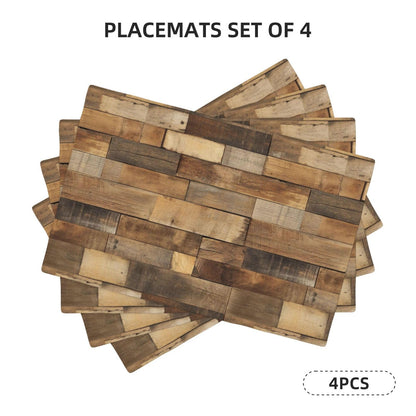 XALOGEER Brown Wood Placemats Set of 4 Rustic Wooden Grain Western Cowboy Linen Place Mat Washable Double Layer Table Mats for Kitchen Dining Decoration 12x18 Inch
