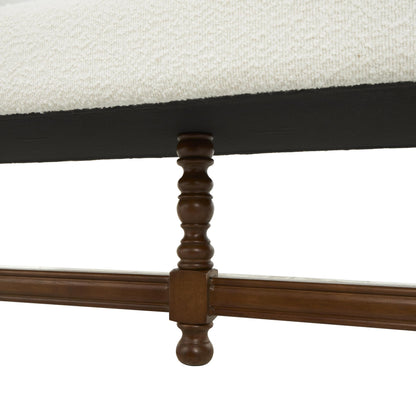 Deco 79 Fabric Home Bench Entryway Bench with Brown Traditional Wood Turned Legs, Bedroom Bench 59" x 16" x 17", Cream