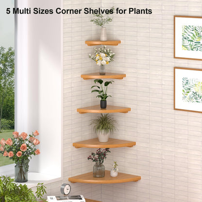 Gieanoo Floating Corner Shelves for Wall Set 2 16inch Solid Oak Rounded Corner Shelves Wall Mounted with Cable Hole Wood Corner Hanging Shelves for Living Room Bedroom Bathroom Kitchen