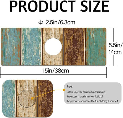 MCALK Wood Pattern Teal Kitchen Sink Faucet Mat Splash Guard, Absorbent