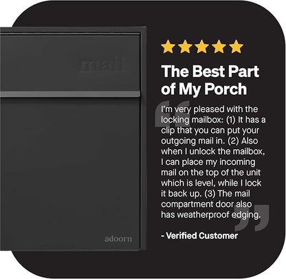 Adoorn Lockable Wall Mount Mailboxes for Outside - Large Anti-Theft Locking Mailbox for Letters - Weatherproof Construction - Durable Steel - 18.5" H x 15" L x 7.5" D - Black