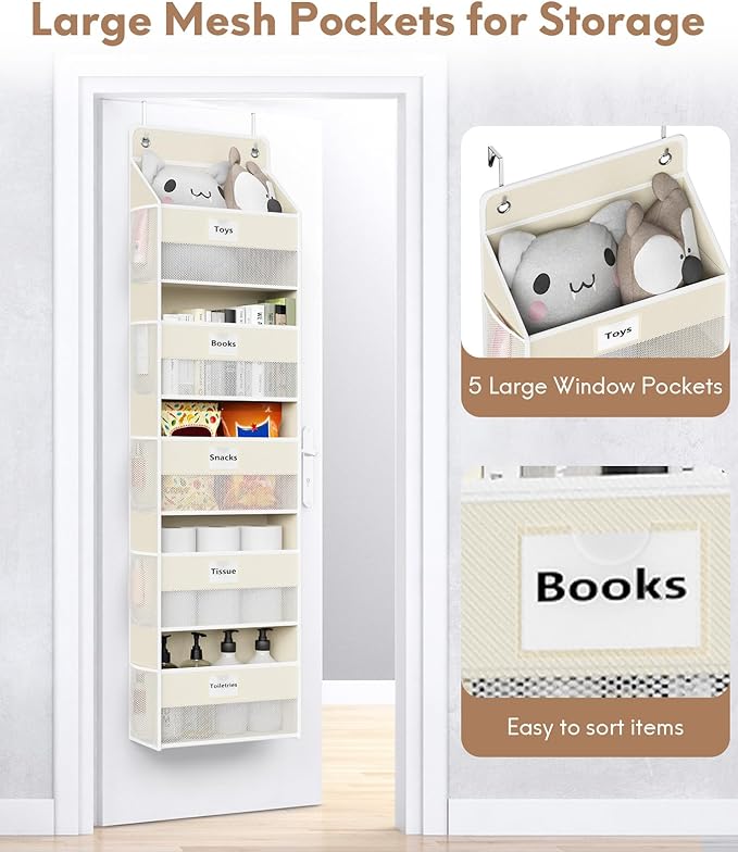 Over The Door Organizer Hanging, 5 Shelf Behind The Doors Storage, Pantry Door