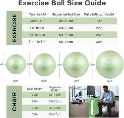 Gruper Yoga Ball, Multiple Sizes Non Slip Exercise Ball for Workout, Birthing, Balance, Stability, Pregnancy, 2200LB Capacity, Anti Burst Chair for Home and Office, Includes Quick Pump & Fitness Guide