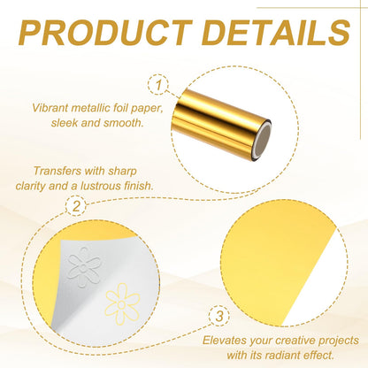 MECCANIXITY 5PCS Heat Activated Foil Hot Stamping Foil Laser Toner Transfer Sheets for DIY Card Scrapbooking Making, 6" W x 10ft L, Gold