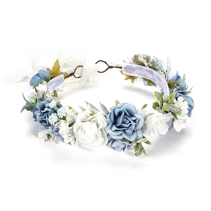 PoshMyra Dusty Blue Flower Crown for Girls Birthday Party Floral Headband Photo Prop