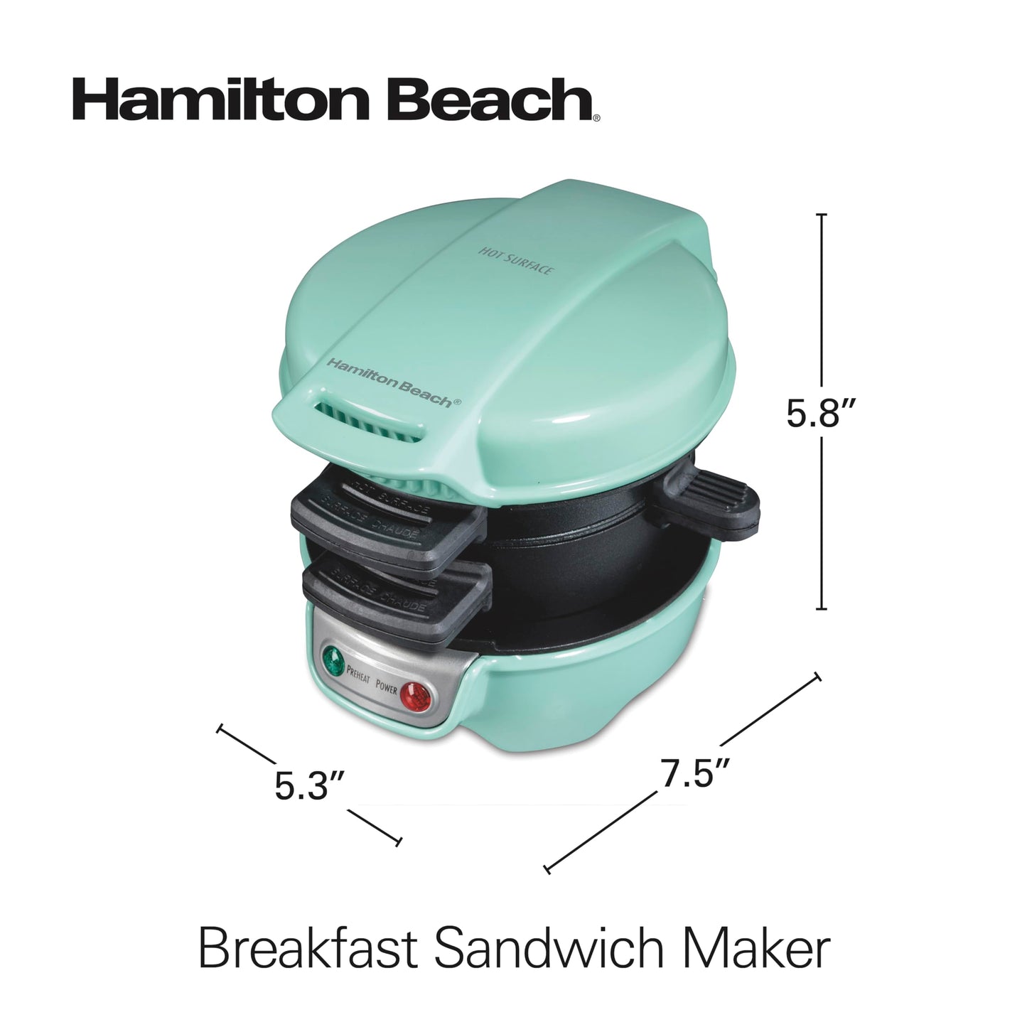 Hamilton Beach Breakfast Sandwich Maker with Egg Cooker Ring, Customize Ingredients, Perfect for English Muffins, Croissants, Mini Waffles, Perfect White Elephant Gifts, Coral (25483)