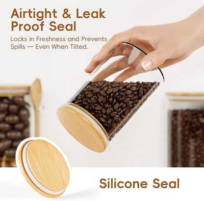 Airtight Glass Food Storage Containers with Lids,5-Pack Pantry Storage Canisters Set,19/26/33/45/68 Ounces Kitchen Jars for Flour,Sugar,Salt,Coffee Beans,Cereal,Spice,Creamer & Overnight Oats