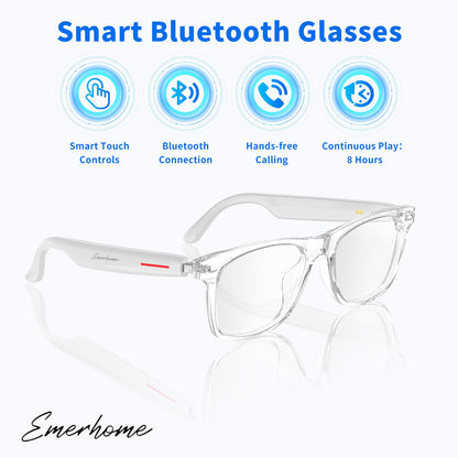 Smart Glasses - Bluetooth Glasses for Men & Women, Touch Control, Outdoor UV Protection and Voice Control, Hands-Free Calls (Clear Lens)