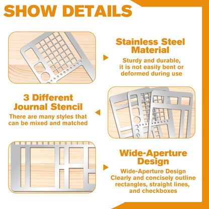 3 Pcs Record Template Metal Planner Stencils for Journaling 5.2X2.3 Inch Flexible Journal Template Stainless Steel Calendar Stencil for Weekly Spread Checklist Drawing DIY Crafts Supplies
