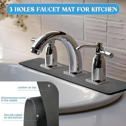 Tioncy 2 Pcs 3 Hole Faucet Mat for Kitchen Sink Kitchen Faucet Absorbent Mat