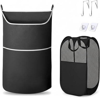 2-in-1 hanging laundry hamper Bag + Pop-up mesh laundry basket, XL Over the