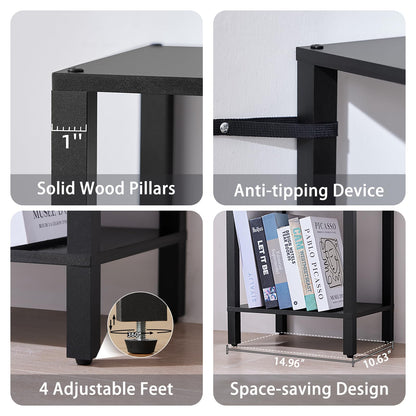 YUFAM 54in Tall Bookshelf 5-Tier Small Narrow Bookcase, Skinny Book Shelf for Small Space, Farmhouse Slim Shelf with Storage, Wood Freestanding Display Thin Bookshelves for Living Room, Office, Black