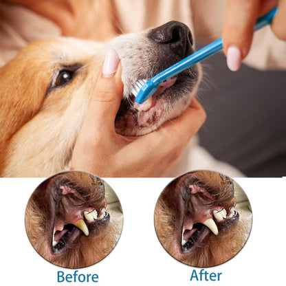 AZOFFYIU Triple Head & Double Head Dog Toothbrush Set, Finger Rubber Toothbrush, Multi-Angle Dental Cleaning Brushes for Cat Oral Health
