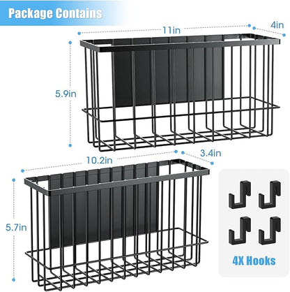 NiHome Magnetic Metal Basket Organizers, Dryer Ball Holder, 2PCS Medium & Small, Versatile Storage for Kitchen & Office Holds Up to 14 lbs, Easy Attach to Refrigerator or Any Magnetic Surface(Black)