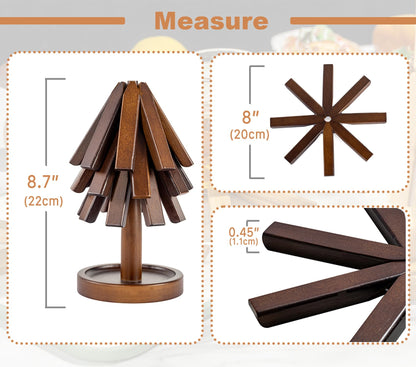 Sansnow Wooden Tree Shape Trivet Set, Bamboo Trivet Set with Organizer Rack Coaster Home Decor, Creative Housewarming Gift，Brown