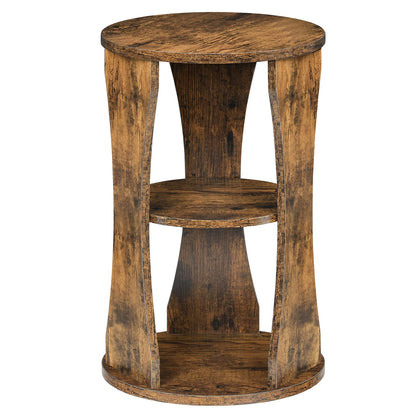 YATINEY Round Side Table, 3-Tier Wooden End Table with Storage Shelves, Drink Table for Small Spaces, Martini Table for Living Room, Bedroom, Rustic Brown ET15WL
