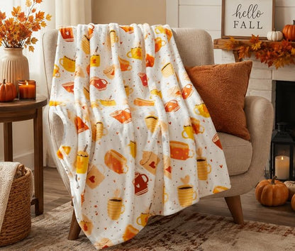 Serafina Home Fall Fleece Throw Blanket: Velvety Soft Pumpkin Spice Cozy Wrap Accent for Sofa Couch Chair Bed Dorm, 50" x 70"