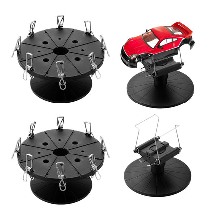 Yalikop 2 Sets Spray Work Painting Stands Rotating Model Painting Stand Holders with 8 Pcs Crocodile Clips Plastic Miniature Holder Base Tools for DIY Model Cars Airplanes Airbrush Hobby Parts