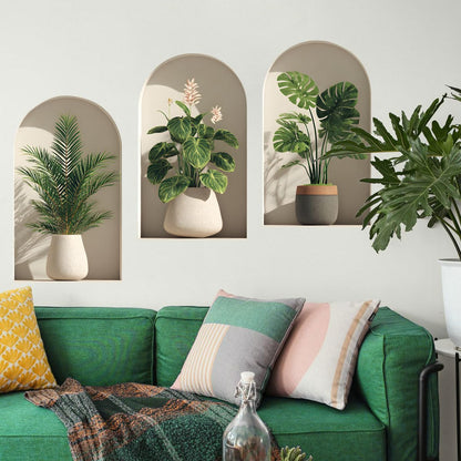 3D Potted Plants Wall Stickers，Green Plants Wall Decals，Peel and Stick 3D Magic Art Sticker，for Living Room Bedroom Aisle Entrance Sofa Backdrop Yoga Room Home Decor (Potted Flower Decor 46)