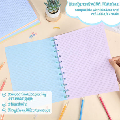 gisgfim 100 Sheets Letter Size Discbound Lined Refill Paper 8.5 x 11 Inch College Ruled Notebooks Planner Inserts 11 Disc Discbound Loose Leaf Paper Thicken for Writing School Office Supplies(Macaron)