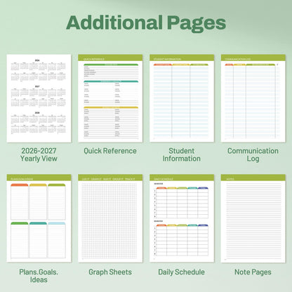 SUNEE Teacher Planner 2026-2027 Academic Year, 7 Periods Lesson Plan Book Jul 2026 - Jun 2027, 8.5"x11"Daily Weekly Monthly Organizers Horizontal Layout with Dated Calendars, Bookmark, Tabs, Palm Leaf