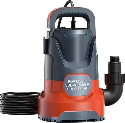 Sump Pump Submersible 1HP 3700GPH Utility Water Pump Portable Transfer Electric Water Sump Pumps with 8 Accessories for Swimming Pool Draining Hot Tub Pond Basement