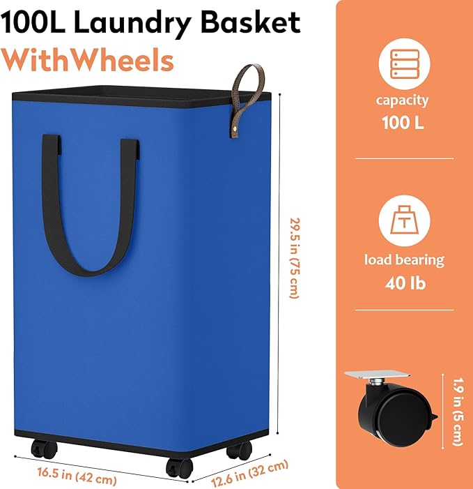Laundry Basket with Wheels, Collapsible Laundry Baskets, Laundry Hamper with