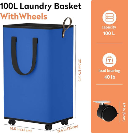Laundry Basket with Wheels, Collapsible Laundry Baskets, Laundry Hamper with