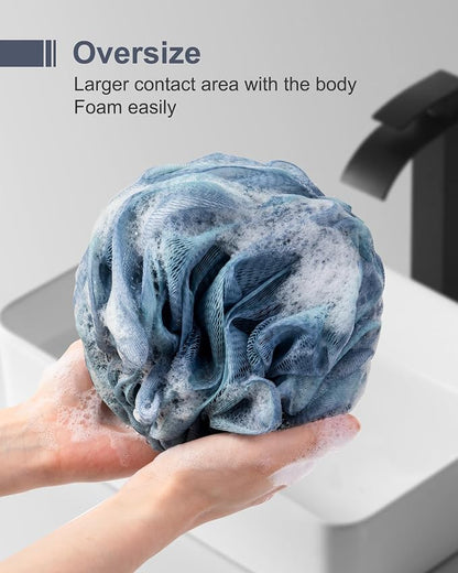 MTDLYICE Loofah Sponge, XXL Large Loofah 100g 4 Pack, Bath Sponge Soft Mesh Shower Loofah for Men, Body Scrub, Shower Pouf Bath Accessories, for Body Wash, Soap (Blue)