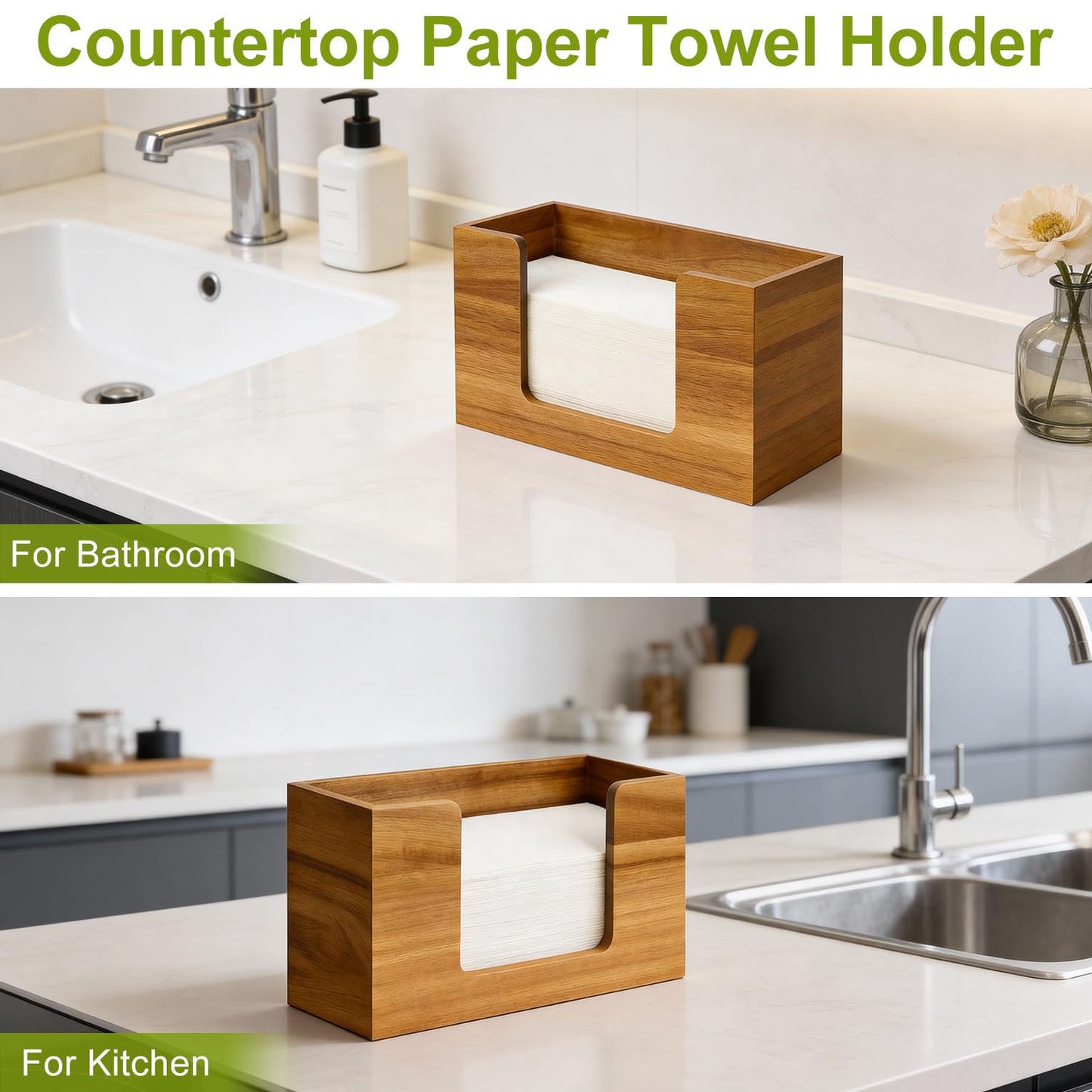 Acacia Wood Paper Towel Dispenser Countertop Wooden Paper Towel Holder for Bathroom Kitchen Napkin Holder Counter Multifold C-Fold Z-Fold Trifold Hand Towels Dispenser for Toilet Restroom