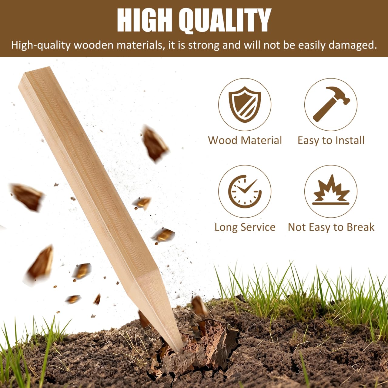 Yardwe 5Pcs Wooden Garden Stakes, 12 Inch Grade and Survey Stakes for Building and Lawn Fence Decoration, Garden Sign Posts for Plant Support and Outdoor Use
