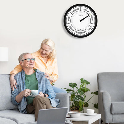 Couperos Day of The Week Wall Clock with Night Light - 12" Analog Silent Non-Ticking Clock with LED Night Light, Calendar Day Clock Perfect for Home, Office, and Retirement Gifts