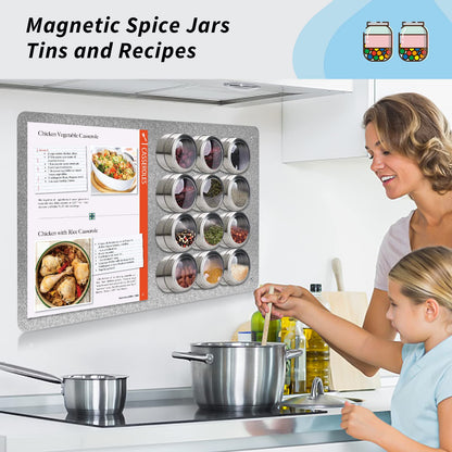 17.7" x 11.8" Metal Magnetic Board - Magnet Bulletin Board to Display Magnetic Letters Numbers Animal, Poetry, Spice Jars, Notes, Photos, Suitable for Wall, Refrigerator, Cubicle, Cabinet