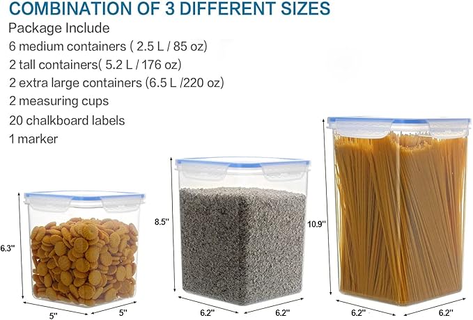 VERONES Large Tall Airtight Food Storage Containers, 10 PACK Plastic Airtight