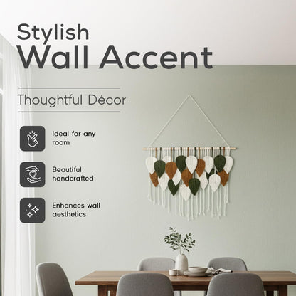 Large Macrame Wall Hanging Decor – Handmade Cotton Cord Boho Room Decor for Bedroom, Nursery, Office – 39” W x 29.5” L (Green, Brown, White)