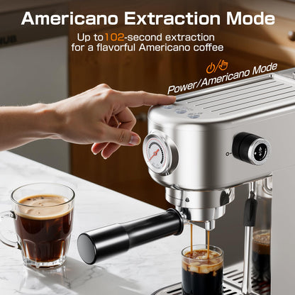 atatix Espresso Machine, 20 Bar Compact Espresso Coffee Machine with Milk Frother, Stainless Steel Coffee Maker with 44oz Removable Water Tank & Fast Heat System for Cappuccino, Latte