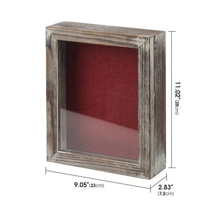 J JACKCUBE DESIGN Shadow Box Display Case 9" x 11" Memory Box Rustic Wood Frame with Linen Back Gifts Keepsakes Storage for Picture Medal Post-Card -MK577B (Small)