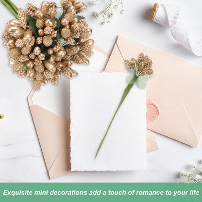 M METERXITY 144-Pack Artificial Flower Stamen Kit, Mini Frosted Holly Berry Stems for Wedding Decor, Flower Stamens for Craft DIY Wreaths/Birthday/Flower Arrangements Decorations [Gold]