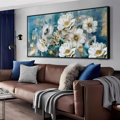 Arjun Tree Wall Art Canvas for Living Room Blue Tree of Life Nature Teal Abstract Textured Painting Picture Modern Panoramic Landscape Artwork Framed Bedroom Home Office Decor, Large Size 40"x20"