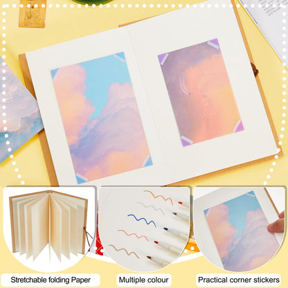 6 Pieces DIY Scrapbook Album 6 x 8 Inch Hardcover Photo Albums Stretchable Folding Kraft Paper Photos Collection Folding Adventure Book for Wedding Anniversary Graduation Gift(White)