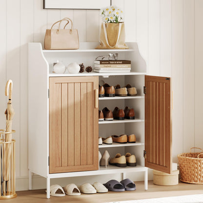 GAOMON Modern Shoe Storage Cabinet – 4-Tier Wooden Organizer with 3 Adjustable Shelves, Freestanding Hallway Entryway Cabinet with Doors, Slim Design for Small Spaces