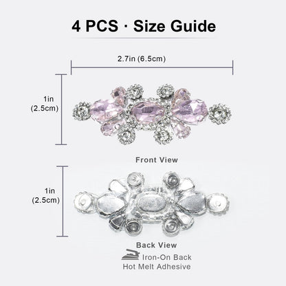 PANTOSS Rhinestone Applique Iron on Patches, Crystal Iron-On Flower Sequin Embellishments Trim for Bridal Sash, Wedding Dress DIY, and Evening Gown (4pcs, Pink)