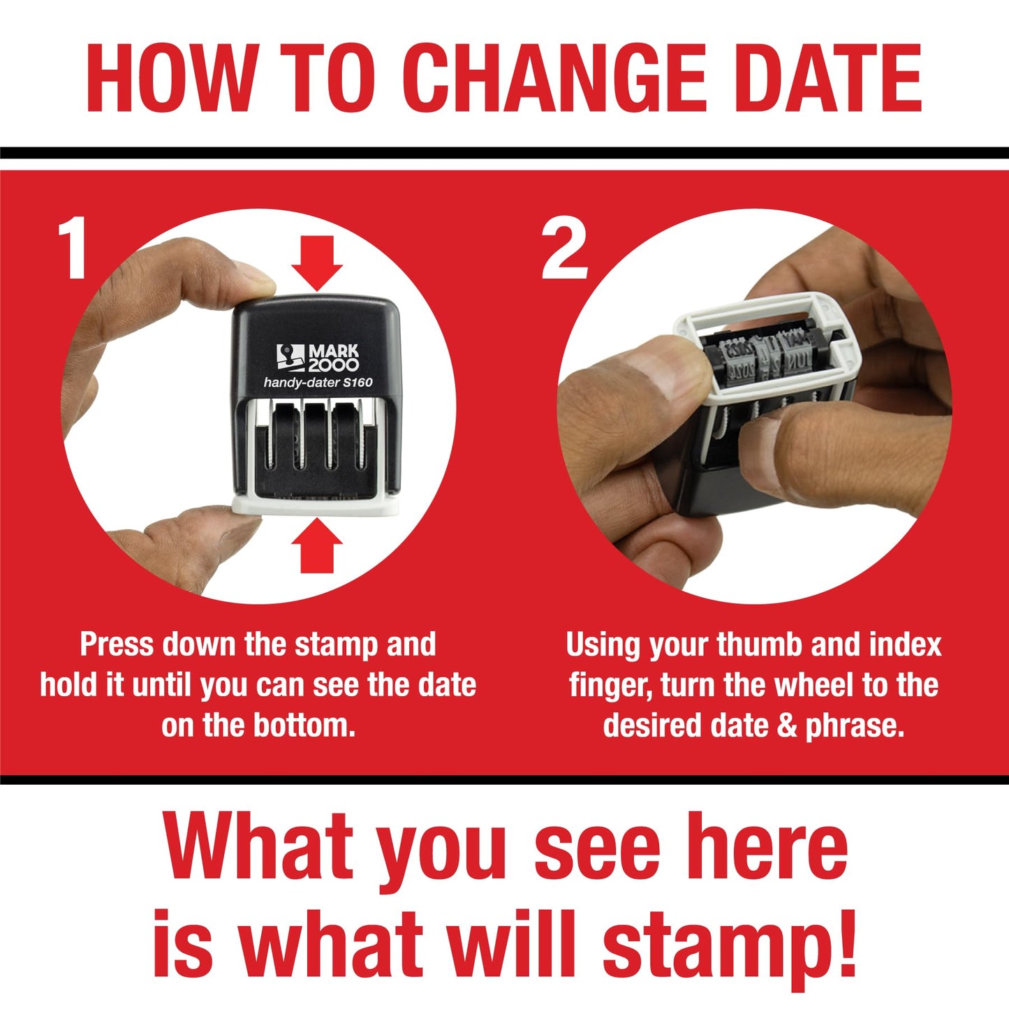 Mark 2000 Self-Inking Rubber Date Office Stamp with Scanned Phrase Blue Ink & Date RED Ink (Handy-Dater S160), 12-Year Band